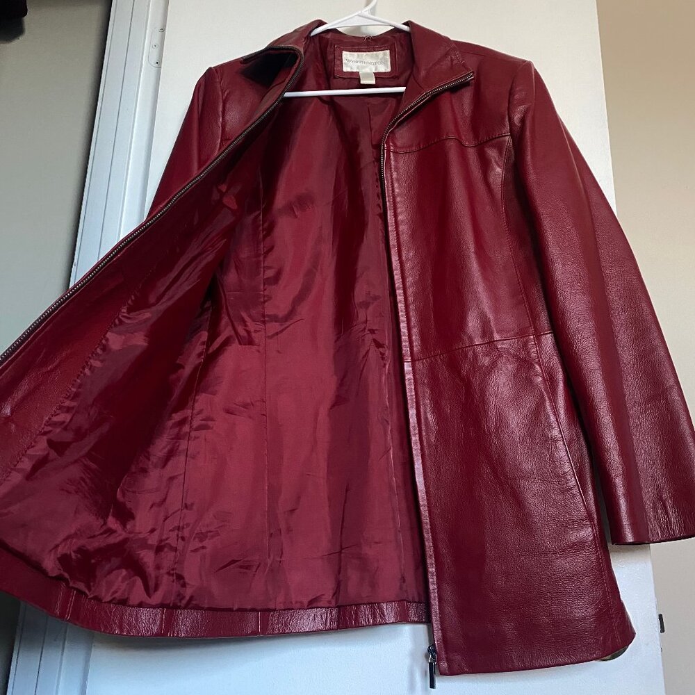Worthington Red Wine Maroon Pleather Jacket Size Small - Picture 2 of 5